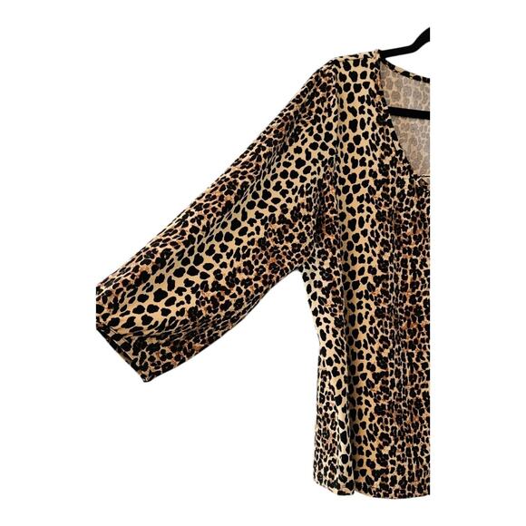 Dex Womens 1X Top Leopard Print Button Down Scoop Neck Balloon Sleeves - Picture 3 of 8